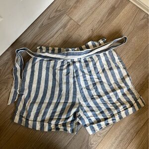 Mango Linen Blue and White Striped Paper Bag Style Shorts